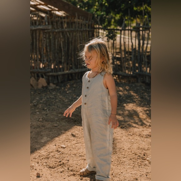 Freya Lillie Kids Light Gray Linen Jumper Onesie Jumpsuit